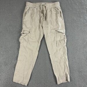 Porter & Ash Pants Mens Large Slim Fit Beige Linen Cargo Drawstring Casual Beach